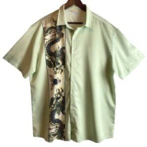 HOO MENS SHORT SLEEVE LIGHT GREEN BUTTON DOWN SHIRT W/DRAGON DESIGN SIZE 2XL